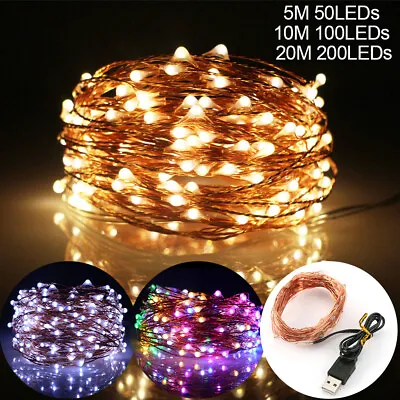 50/100/200LED DIY Micro Copper Wire Fairy String Lights Party Decor USB Plug In • $9.49