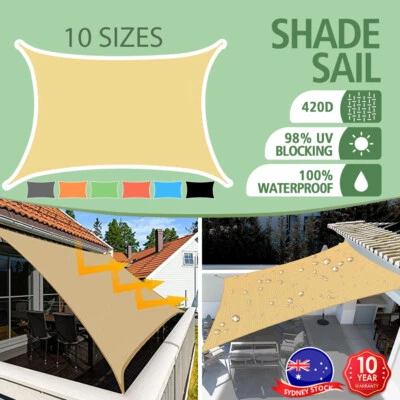 Heavy Duty Waterproof Sun Shade Sail Square Rectangle 320GSM HDPE 98% UV Block • $64.99