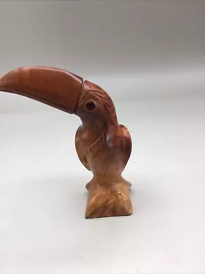 Vintage WOODEN Carved TOUCAN Macaw Exotic BIRD FIGURINE  5 In • $15