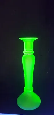 Vintage Ice Green Glass Bud Flower Vase Candle Holder Uranium Vaseline Glows • $4.99