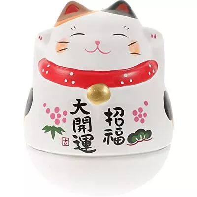 Roly Poly Maneki Neko Lucky Cat Figurine Ceramic Fortune Cat Feng Shui Animal... • $21.33