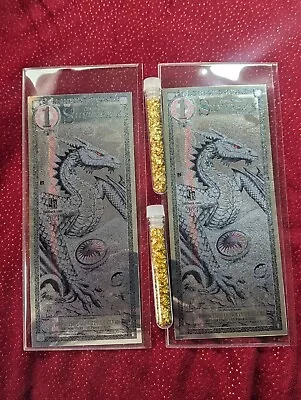 2 Silverback Dragon Limited Edition .999 Fine Silver Note +2 Vial Of Gold Flakes • $35.88