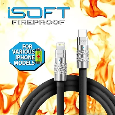 FireProof Charger Cable Type-C USB For IPhone 14 13 12 11 XR XS Pro Max 6 7 8 SE • £5.99