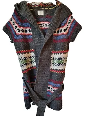 H&M Fairisle Hooded Wrap Wool Blend Cardigan Size S Tie Waist Lovely & Warm! • £14.50