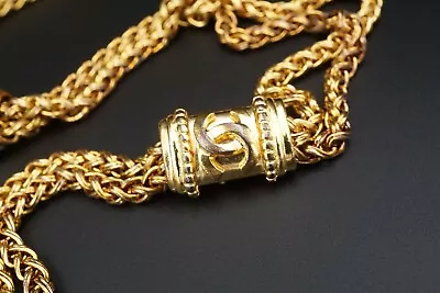 $1889.07 • Buy Vintage 1996 Chanel Gold Tone Double Wheat Chain Logo Necklace 42  France CO800