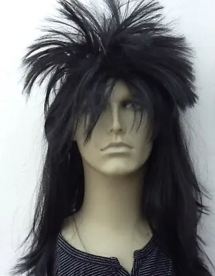 Long Black Punk Style Spikey Fancy Dress Wig. Uk Dispatch • £6.56