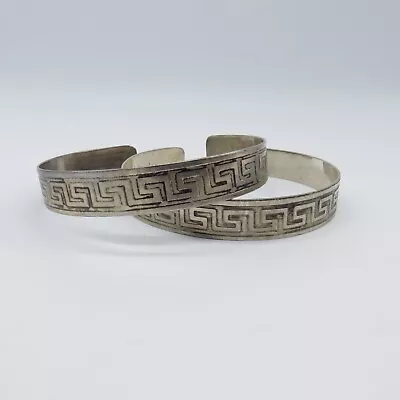 2Pcs Upper Arm Cuff Bracelet 12  Greek Key Pattern Blackened Silver Tone • $13.49