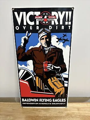 Vintage Ande Rooney BALDWIN FILTERS Flying Eagles Victory! Porcelain Sign 17x9 • $43.99