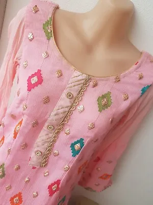 Indian Pakistani Girls Cotton Liened Gem Stone Diamond Shape Design Pink Medium  • $15.97