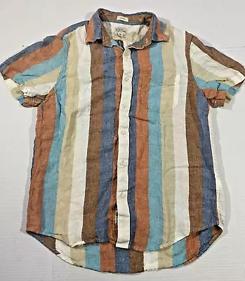 J Crew Shirt Men's Medium Short Sleeve Stripe Baird McNutt Irish Linen • $18.99