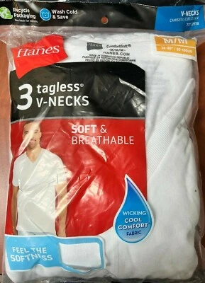 $19.99 • Buy Hanes 3 Tagless V-Neck Comfortsoft  White Undershirts T Shirts Mens Medium NEW