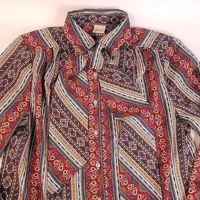 Vintage Pykettes Blouse Womens Medium 70s Paisley Stripe Pussy Bow Tie Secretary • $34