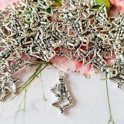 Skeleton Halloween Charms Pack Of 10 Jewellery Supplies Crafts Bow Making • £2.50
