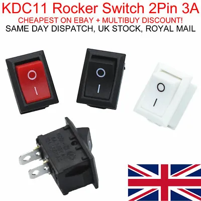 2 Position Rectangular Rocker Switch 2 Pin 250V 3A KCD11 ON OFF • £2.49