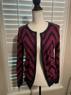 Merona Womens Cardigan Sweater Chevron Stripes Magenta Pink Navy Sz M • $9.99