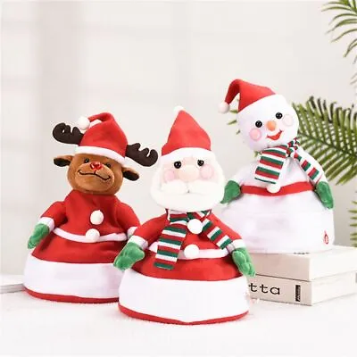 Adults Xmas With Music Party Dress Up Christmas Glowing Santa Hat Plush Doll • £16.99