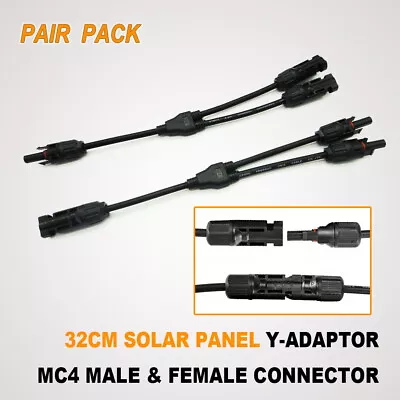 2x FOR MC-4 PLUG SOLAR PANEL CABLE WIRING Y-BRANCH ADAPTOR CONNECTOR 30CM • $13.45