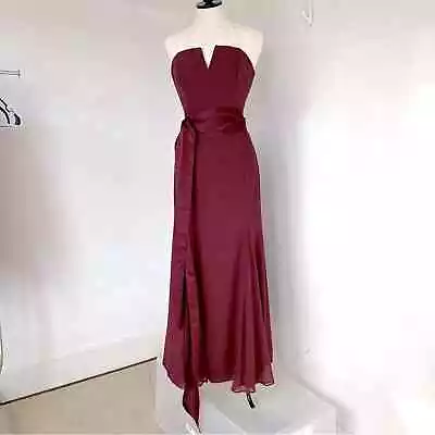 Vera Wang White V-Wire Crepe Mermaid Sash Bridesmaid Dress In Wine Size 12 • $65