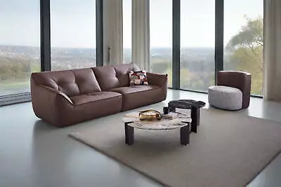 2PC Dark Brown Modern Contemporary Top Grain Full Leather Extra Long Sofa • $3199
