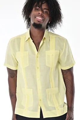 £51.67 • Buy Bohio Guayabera Shirt For Men - Yellow Cuban Traditional (4)- Pocket -LS499