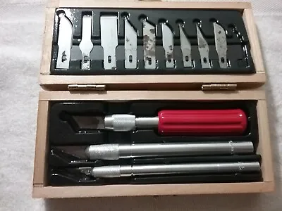 VINTAGE  X-ACTO PRECISION KNIFE SET MADE IN USA WOODEN BOX3 Handles 12 Blades • $45.50