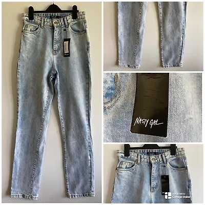 Nasty Gal Womens Jeans Blue Acid Wash Wide Leg Denim Pockets Ladies Size 8 • £12.99