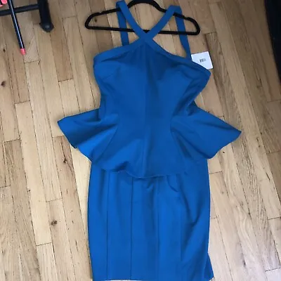$390 NWT ZAC Zac Posen Cerulean Blue Sleeveless Peplum Dress Size 12 • $99