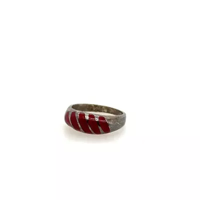 Vintage Sterling Silver & Red Enamel Ring - Preowned - Size 7 • $0.99