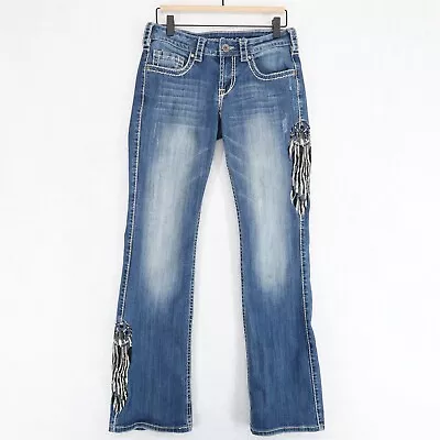 Cowgirl Tuff Dreamer Bootcut Jeans Womens 27 Blue Stretch Embroidered • $19.99