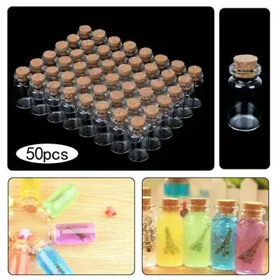 £10.59 • Buy 50PCS Clear Glass Bottles With Cork Stoppers Mini Small Jars Vials Wedding Favor