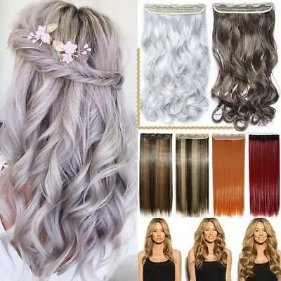 Real Natural Clip In Hair Extension One Peice 3/4 Full Head Long Grey Hair Peice • £12.30