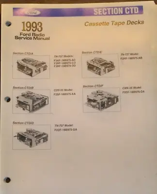 1992 1993 Ford Service Manual Radio Systems 93 CTD/B - Cassette Tape Decks - EPC • $15.95