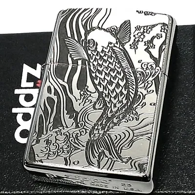 Zippo Oil Lighter Japanese Climb Carp Black Silver Brass Regular Case • £89.78