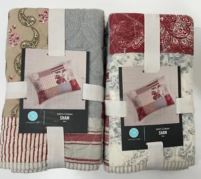 Martha Stewart King Size Set Of 2 Farmhouse Reversible Patchwork Quilted Shams • $101.77