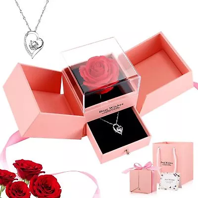 Forever Red Rose Jewelry Gift Box With Necklace For Valentines Anniversary Day • $28.98