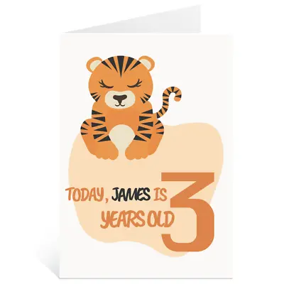 Personalised 3rd Birthday 2 Greetings Card 3 Years Old Tiger Any Name • £2.49