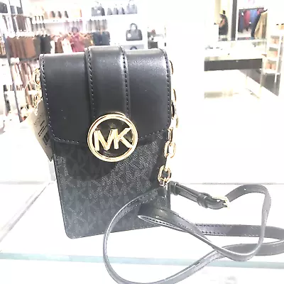 Michael Kors Womens Carmen Small Phone Holder Crossbody Bag Purse Shoulder Black • $54