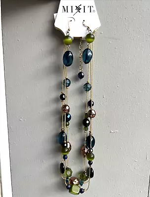 Mix It Color Gold Necklace & Earring Set ~Green Blue Copper~Bead Mixit Pierced • $11.99