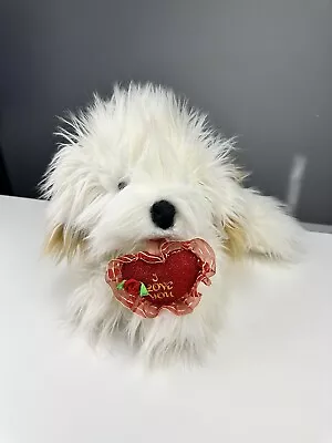 VTG I LOVE YOU Chosun Plush Dog Brown & White LONG Hair Heart Valentine 19” GIFT • $14.90