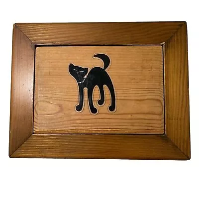 Handcrafted Wood Lidded Trinket Box VTG 1984 Signed G Gerritsen Black Cat 9 X7  • $12.99