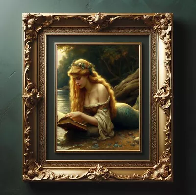 Blonde Mermaid Reading Vintage 18th Century Style Wall Painting Picture Print • $7.99