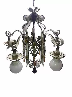 Markel Style Chandelier Art Nouveau Deco Polychrome 5 Light Drop Cast Iron Lamp • $315