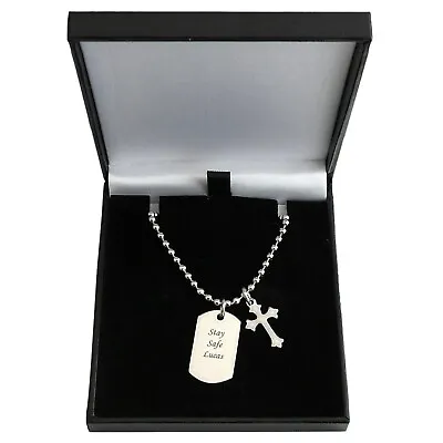 £17.99 • Buy Boy's Small Dog Tag Necklace, Engraved First Holy Communion Gift, With Cross