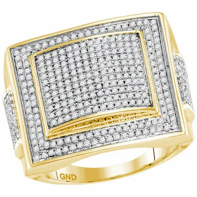 10kt Yellow Gold Mens Round Diamond Square Cluster Ring 1 Cttw • $1150.56