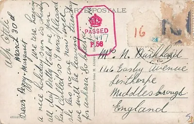 POSTCARD - PASSED BY CENSOR  - To Mrs Buckland - Linthorpe  - Middlesborough • £2.99