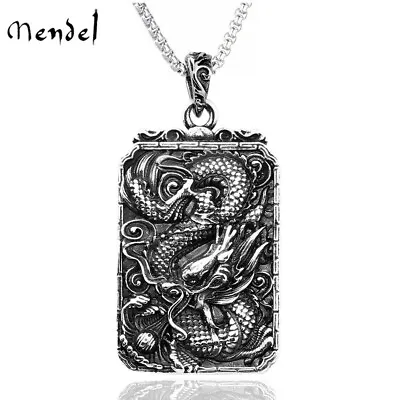 MENDEL Mens Chinese Character Zodiac Dragon Pendant Necklace Stainless Steel Men • $17.99