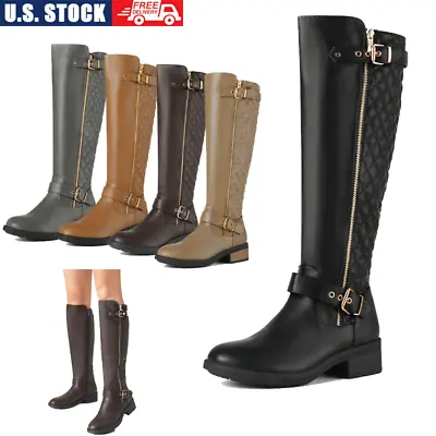 $38.85 • Buy Womens Heel Knee High Flat Riding Boots (Wide-Calf) Winter Snow Boot Shoes Size