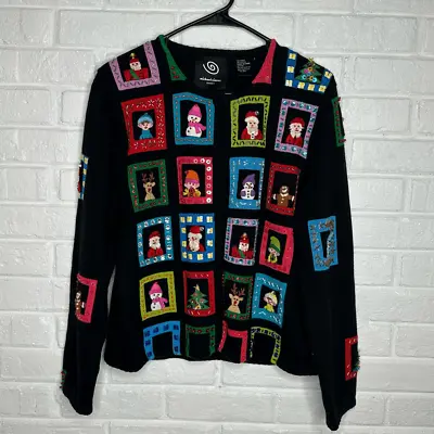 Michael Simon Vintage Christmas Sweater Embroidered Santa Elves Snowman Medium • $100