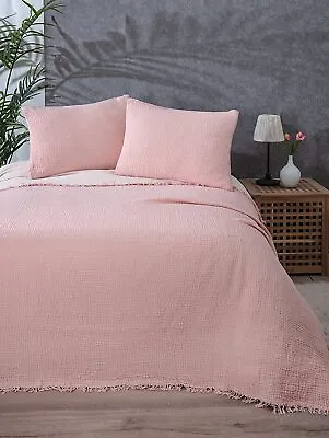 100% Cotton Muslin Throw Blanket 4 Layers Bedspread Muslin Bed Cover  Pink • $90