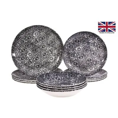 $59 • Buy Queens By Churchill - 12pc Dinner Set Daisy Haze Black (Made In England)